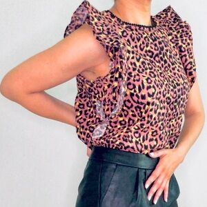 LOFT Leopard Print Top with ruffles